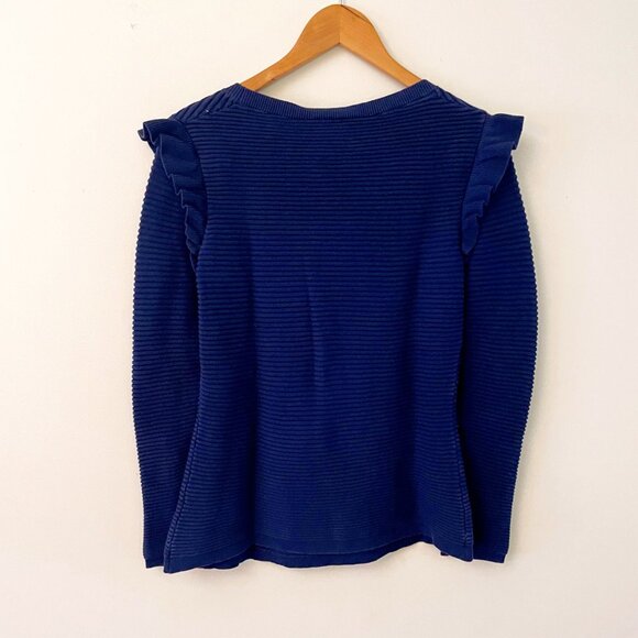 Tuckernuck Sail to Sable Ribbed Navy Blue Ruffle Sweater, Size Small - Picture 3 of 6